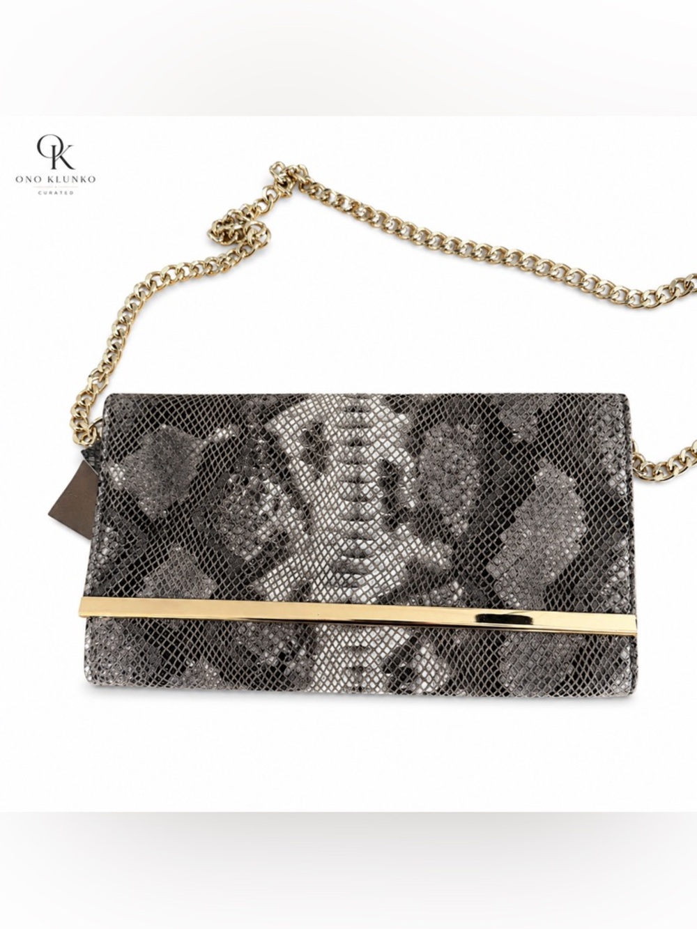 Danier Genuine Leather Snakeskin Embossed Clutch – Gold Hardware